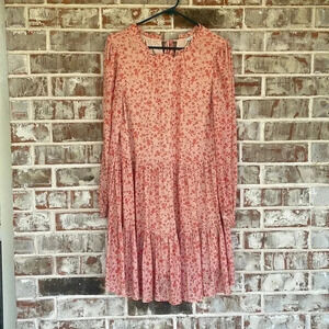 Cato Coral Floral Double Ruffle Keyhole Tie Back Dress